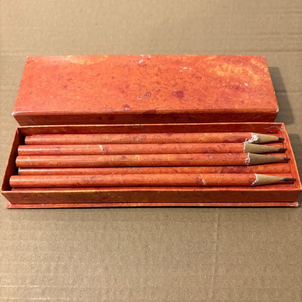 Set of 31 Pencils in Boxes Marble Granite Orange Design Vintage Collectible‎